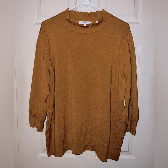 Lark & Ro Mustard Yellow Ruffle Mock Neck Sweater - XXL - Picture 1 of 4